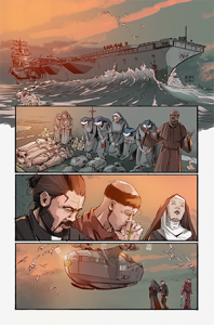 Comic page showing an aircraft carrier and the dead on the ground